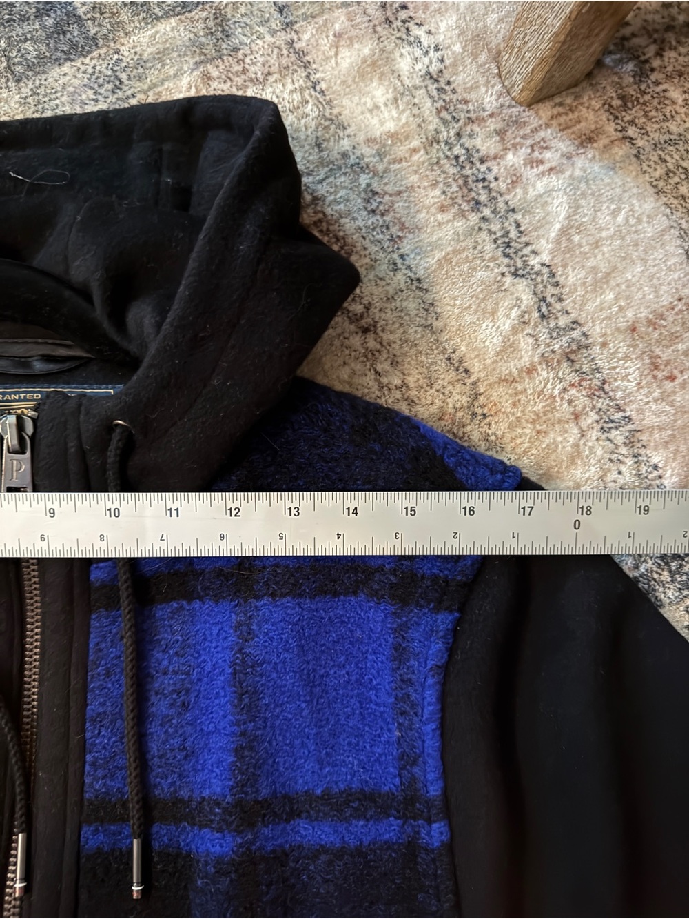 Pendleton Wool-Blend Black & Royal Blue Plaid Hooded Zip Cape - Picture 7 of 9